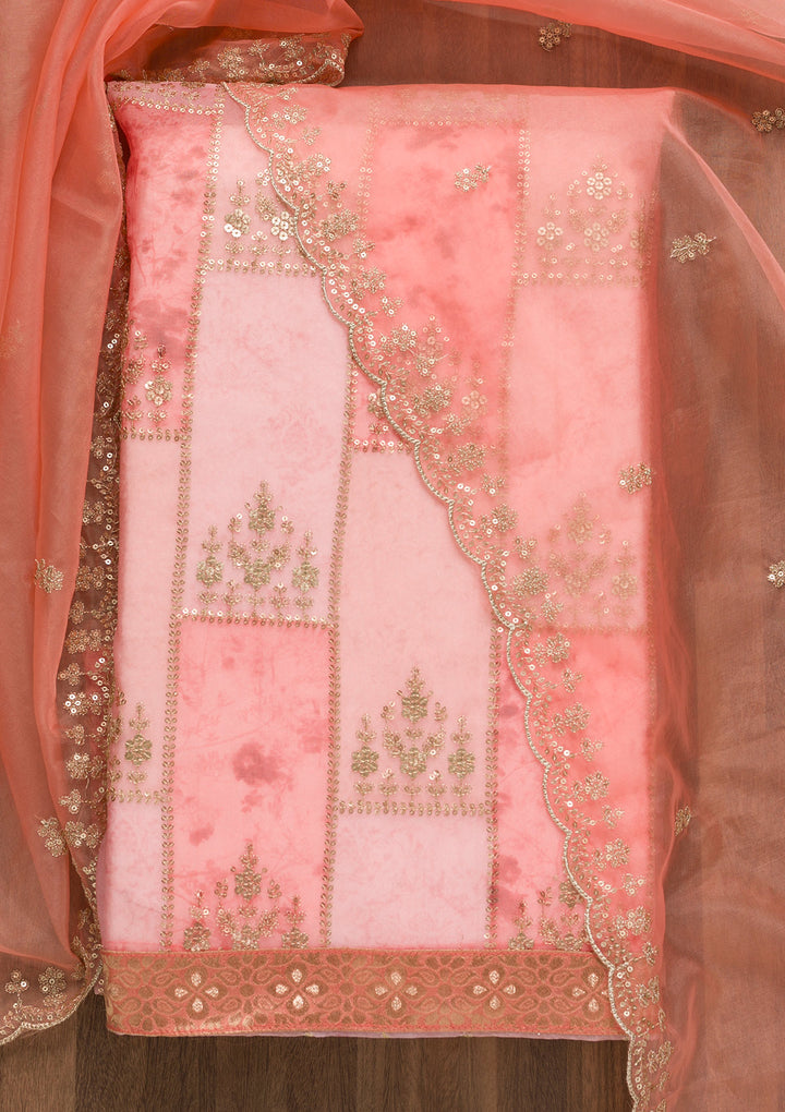 Peach Sequins Organza Unstitched Salwar Suit