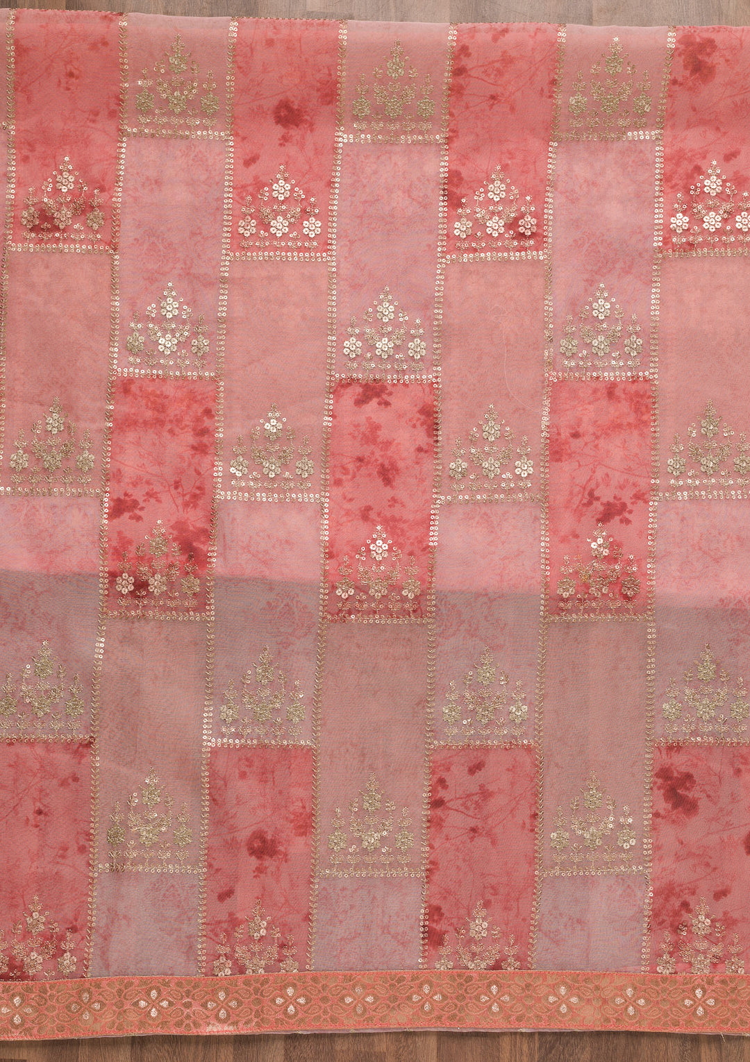 Peach Sequins Organza Unstitched Salwar Suit
