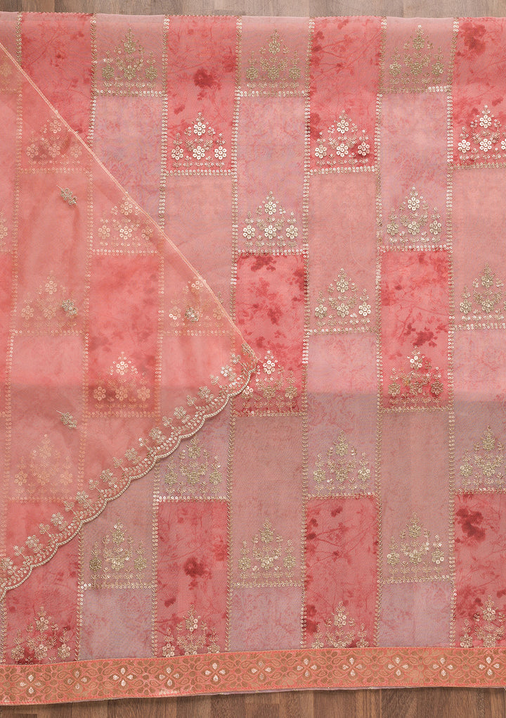 Peach Sequins Organza Unstitched Salwar Suit