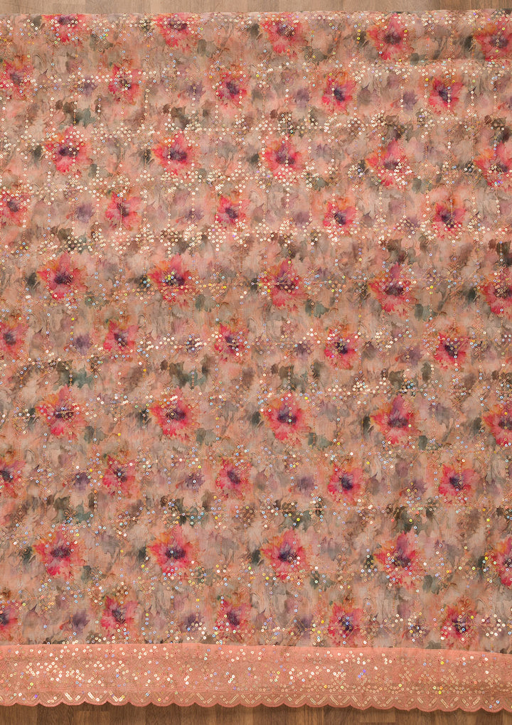 Peach Sequins Organza Unstitched Salwar Suit
