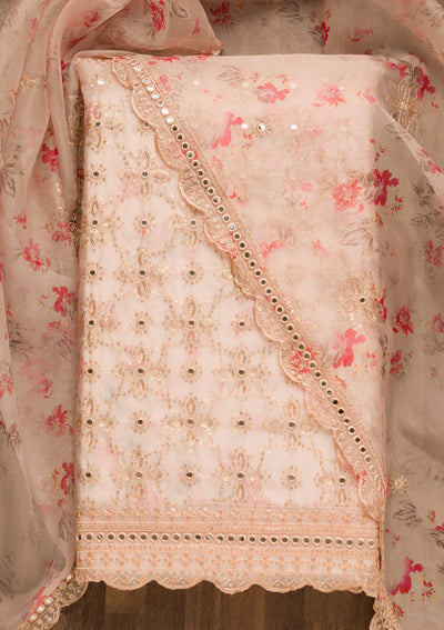 Peach Sequins Tissue Unstitched Salwar Suit