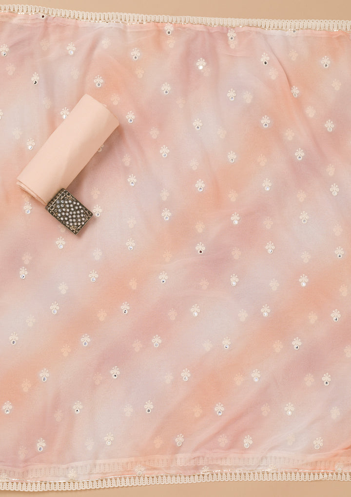 Peach Threadwork Cotton Unstitched Salwar Suit