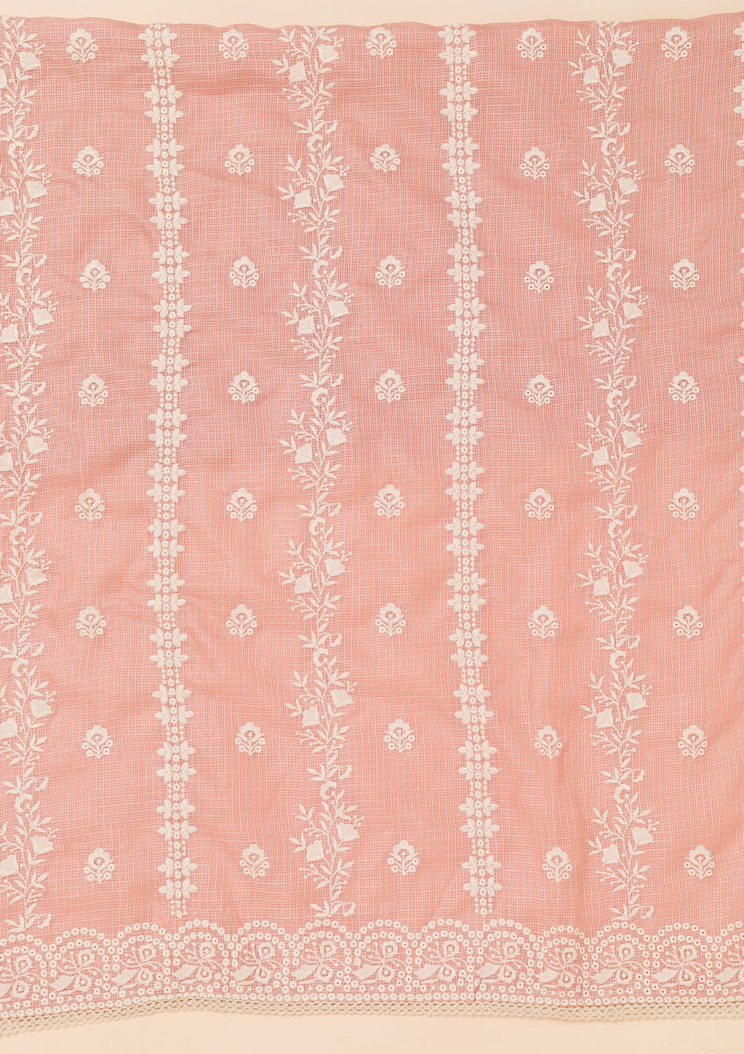 Peach Threadwork Cotton Blend Unstitched Salwar Suit
