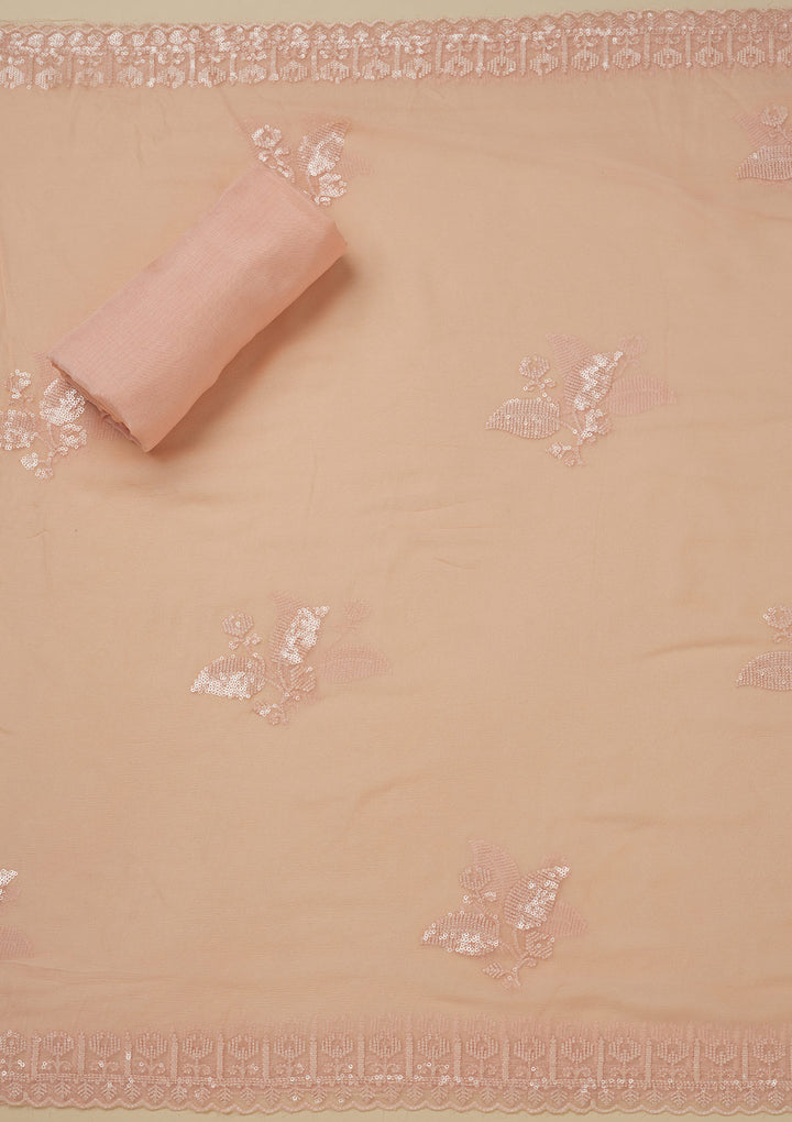Peach Threadwork Organza Unstitched Salwar Suit