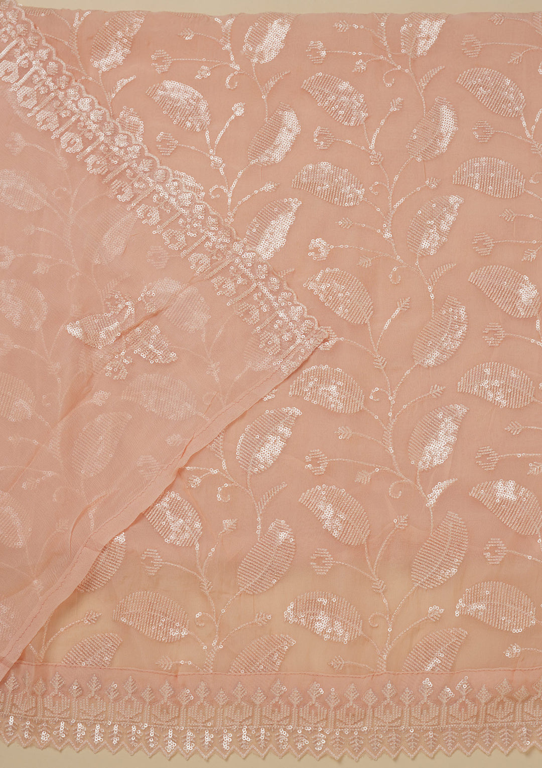 Peach Threadwork Organza Unstitched Salwar Suit