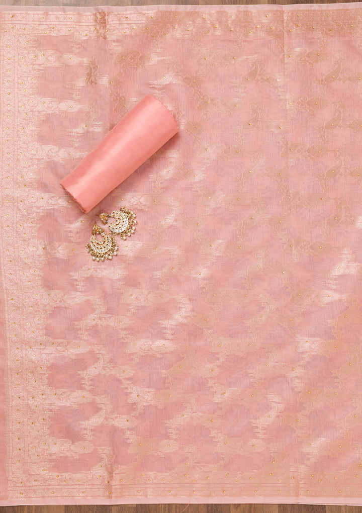 Peach Zariwork Banarasi Unstitched Salwar Suit