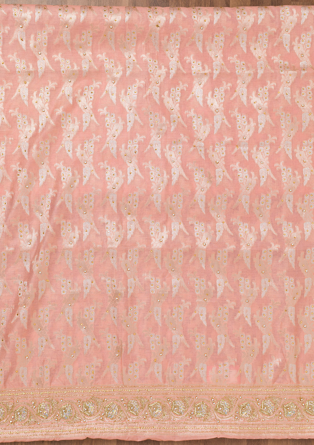 Peach Zariwork Banarasi Unstitched Salwar Suit