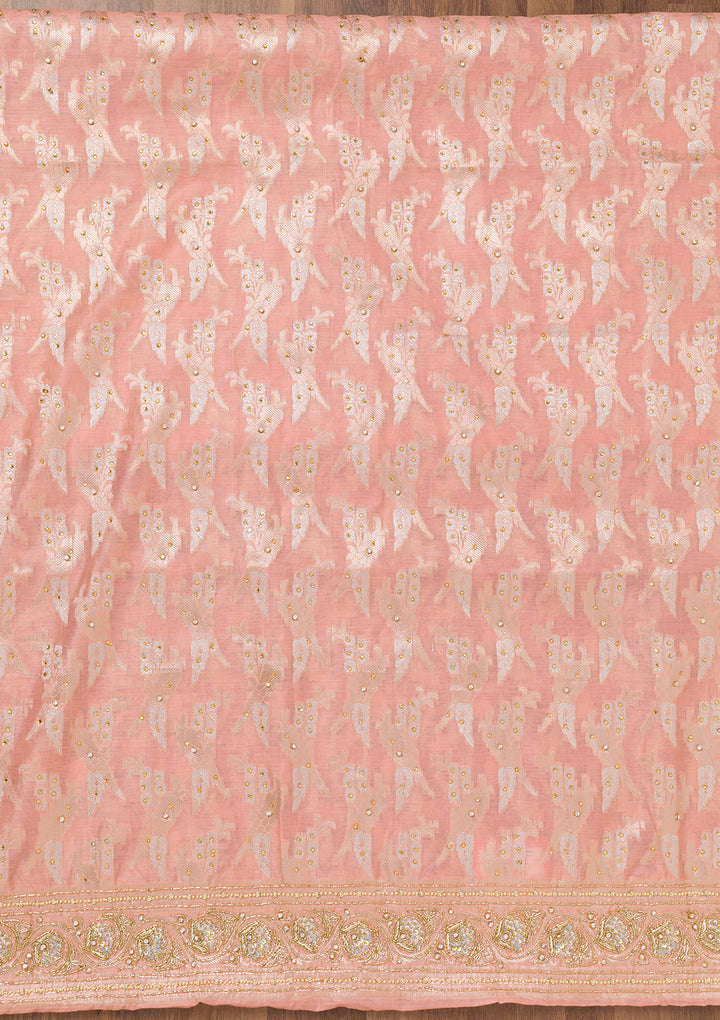 Peach Zariwork Banarasi Unstitched Salwar Suit