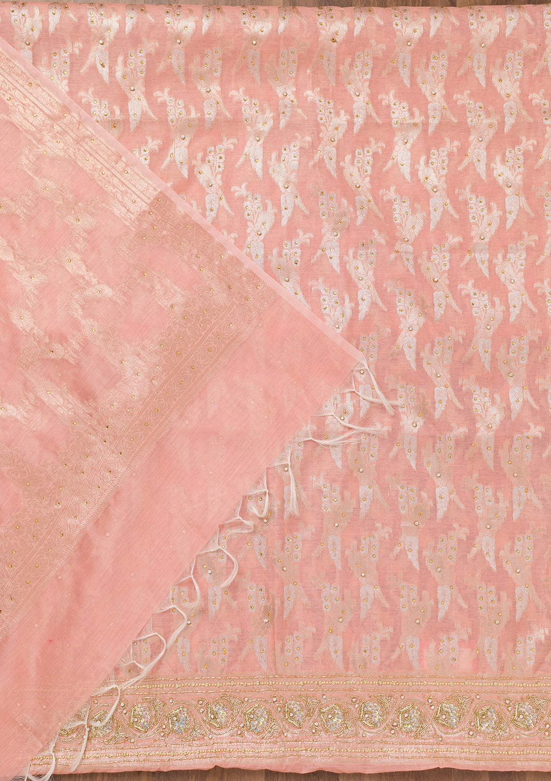 Peach Zariwork Banarasi Unstitched Salwar Suit