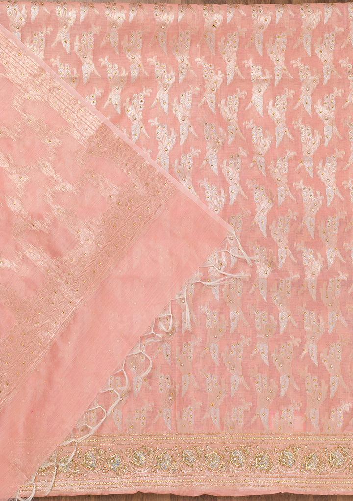 Peach Zariwork Banarasi Unstitched Salwar Suit