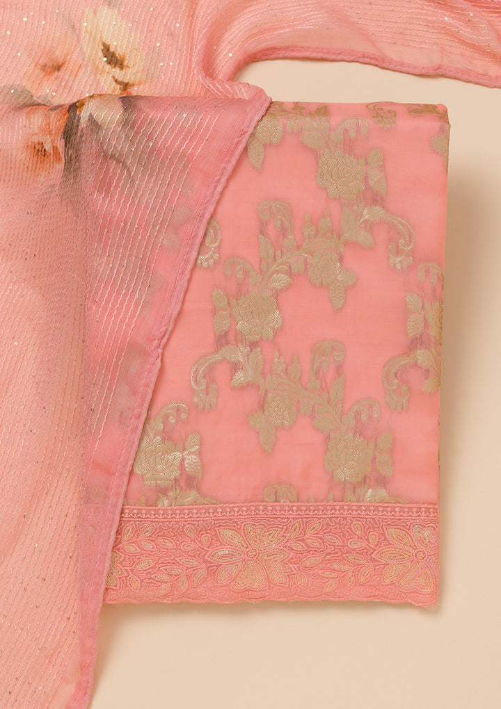 Peach Zariwork Georgette Unstitched Salwar Suit
