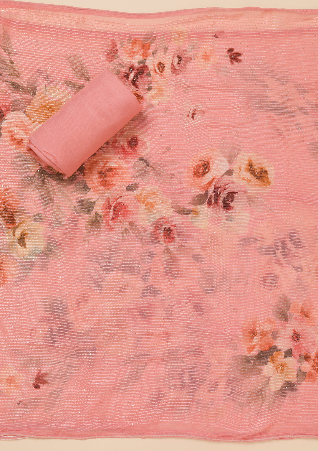 Peach Zariwork Georgette Unstitched Salwar Suit