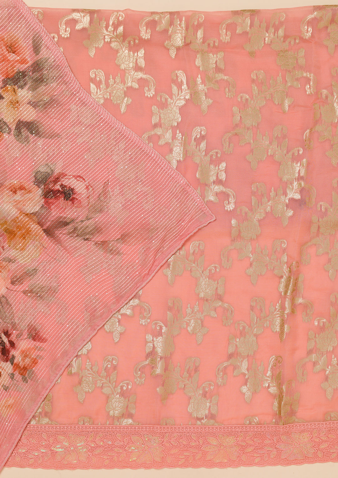 Peach Zariwork Georgette Unstitched Salwar Suit