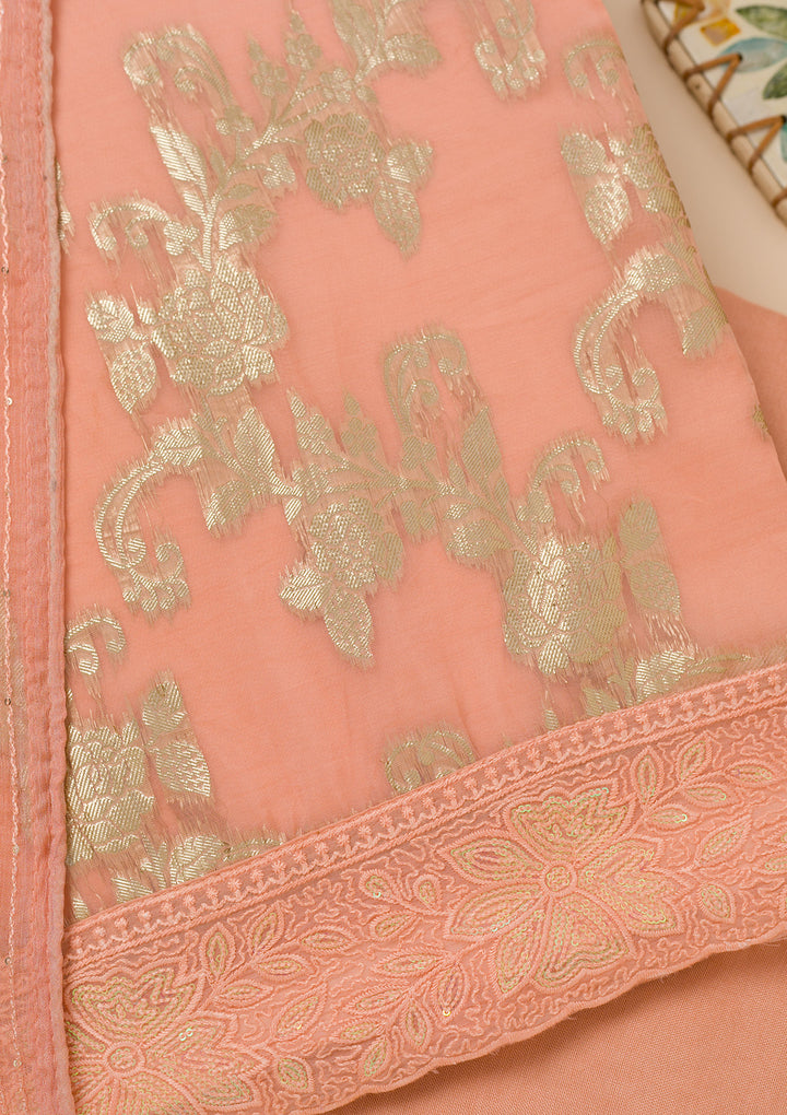Peach Zariwork Georgette Unstitched Salwar Suit