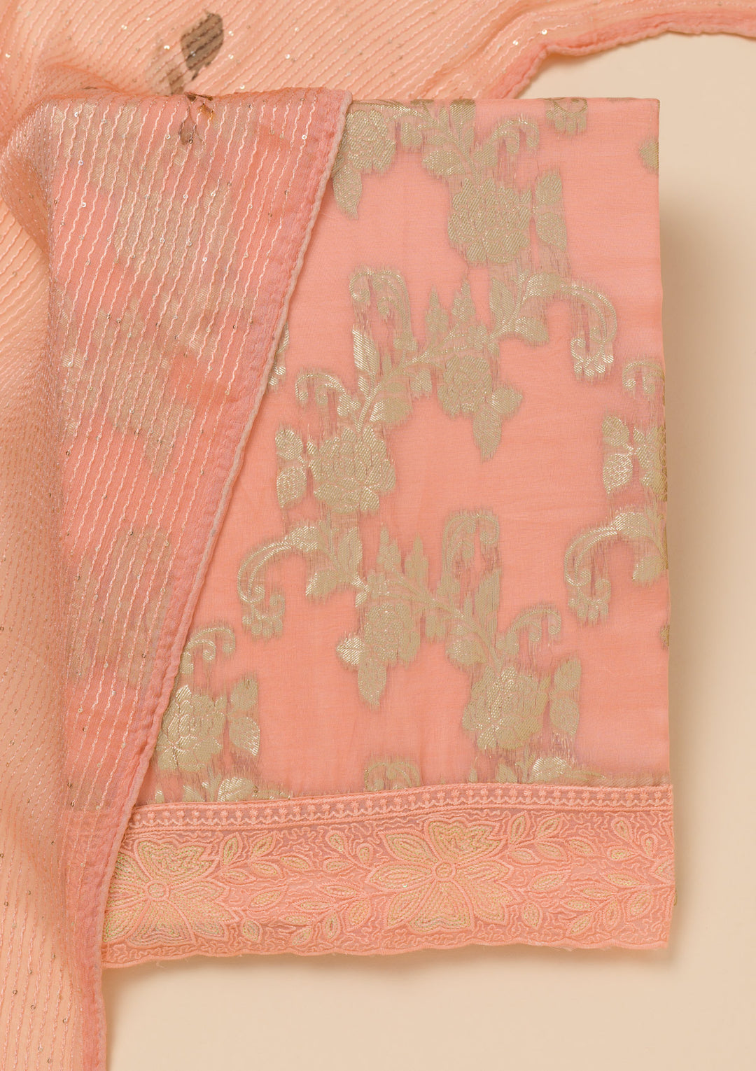 Peach Zariwork Georgette Unstitched Salwar Suit