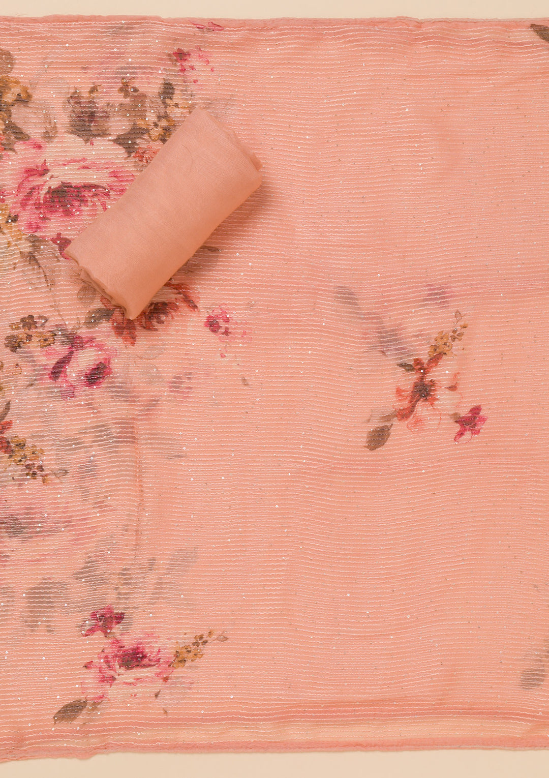 Peach Zariwork Georgette Unstitched Salwar Suit