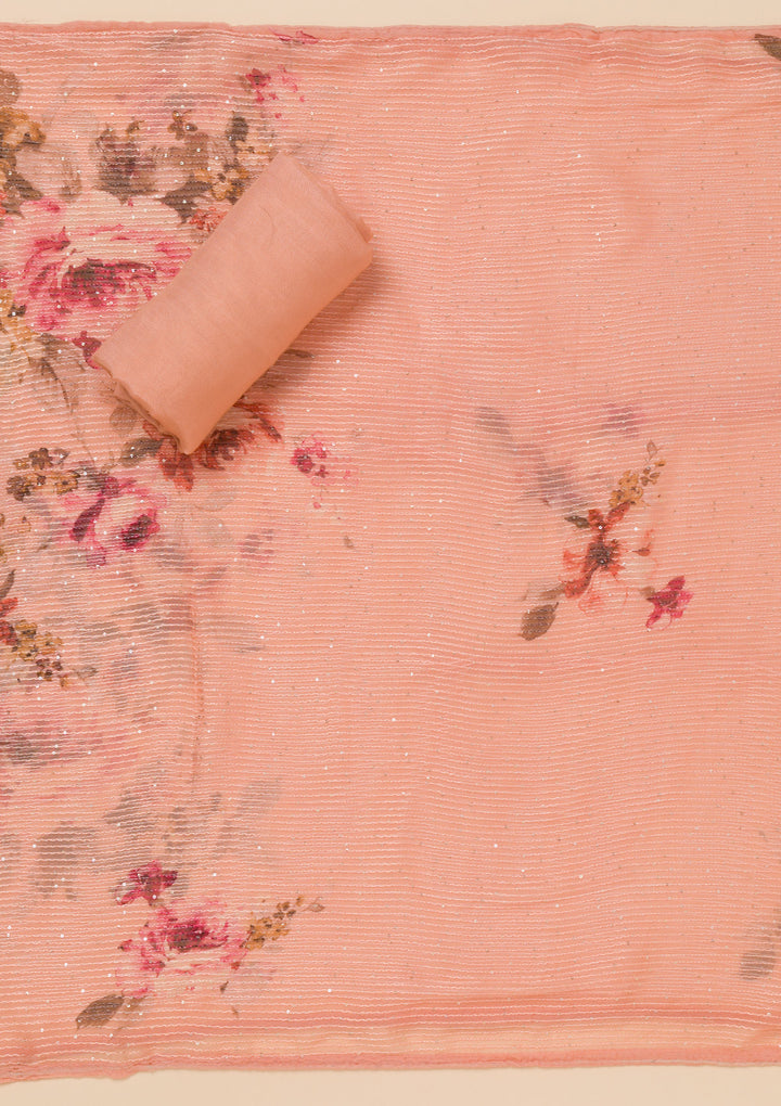 Peach Zariwork Georgette Unstitched Salwar Suit