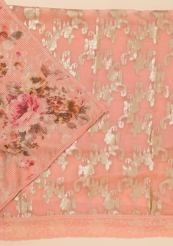 Peach Zariwork Georgette Unstitched Salwar Suit