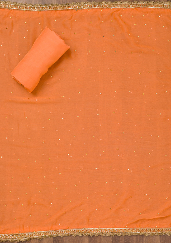 Peach Zariwork Organza Unstitched Salwar Suit