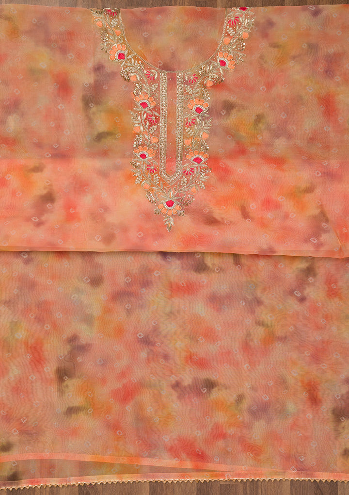 Peach Zariwork Organza Unstitched Salwar Suit