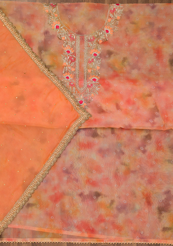 Peach Zariwork Organza Unstitched Salwar Suit