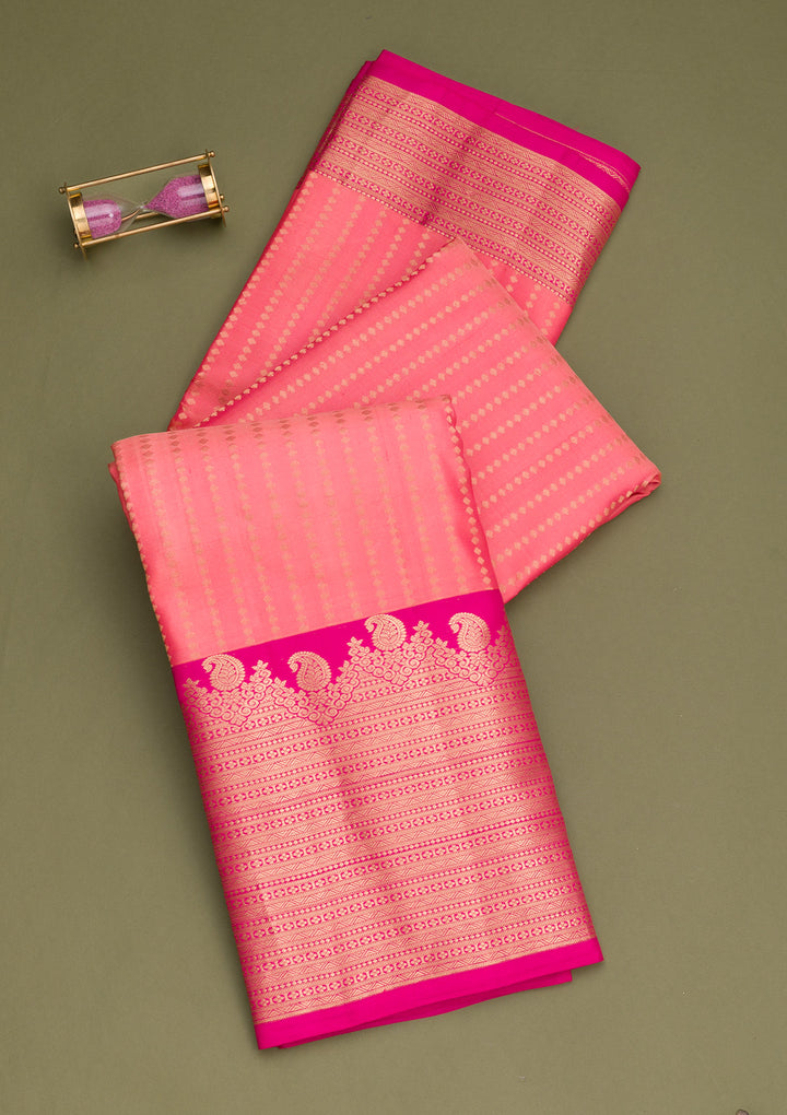 Peach Zariwork Kanjivaram Pure Silk Saree