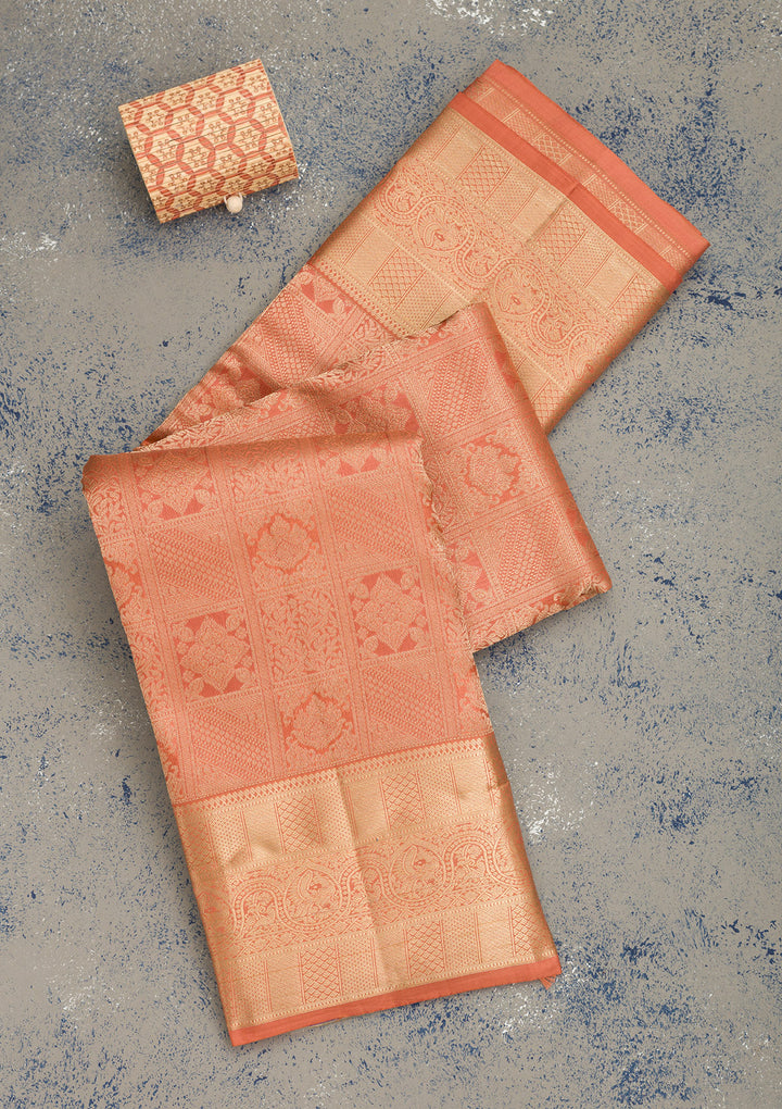Peach Zariwork Pure Silk Saree