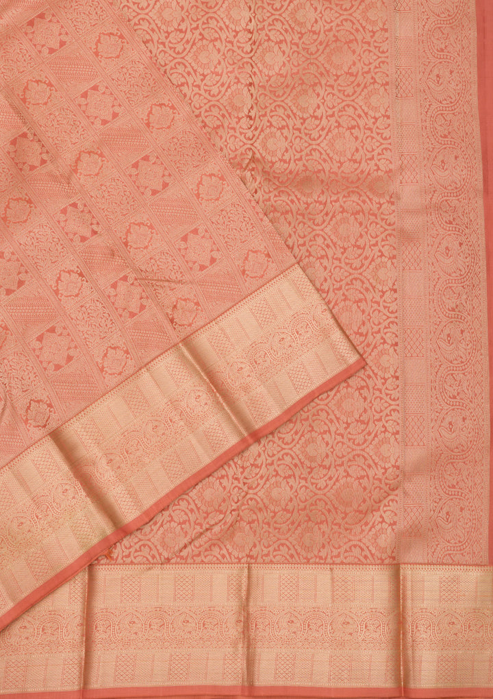 Peach Zariwork Pure Silk Saree