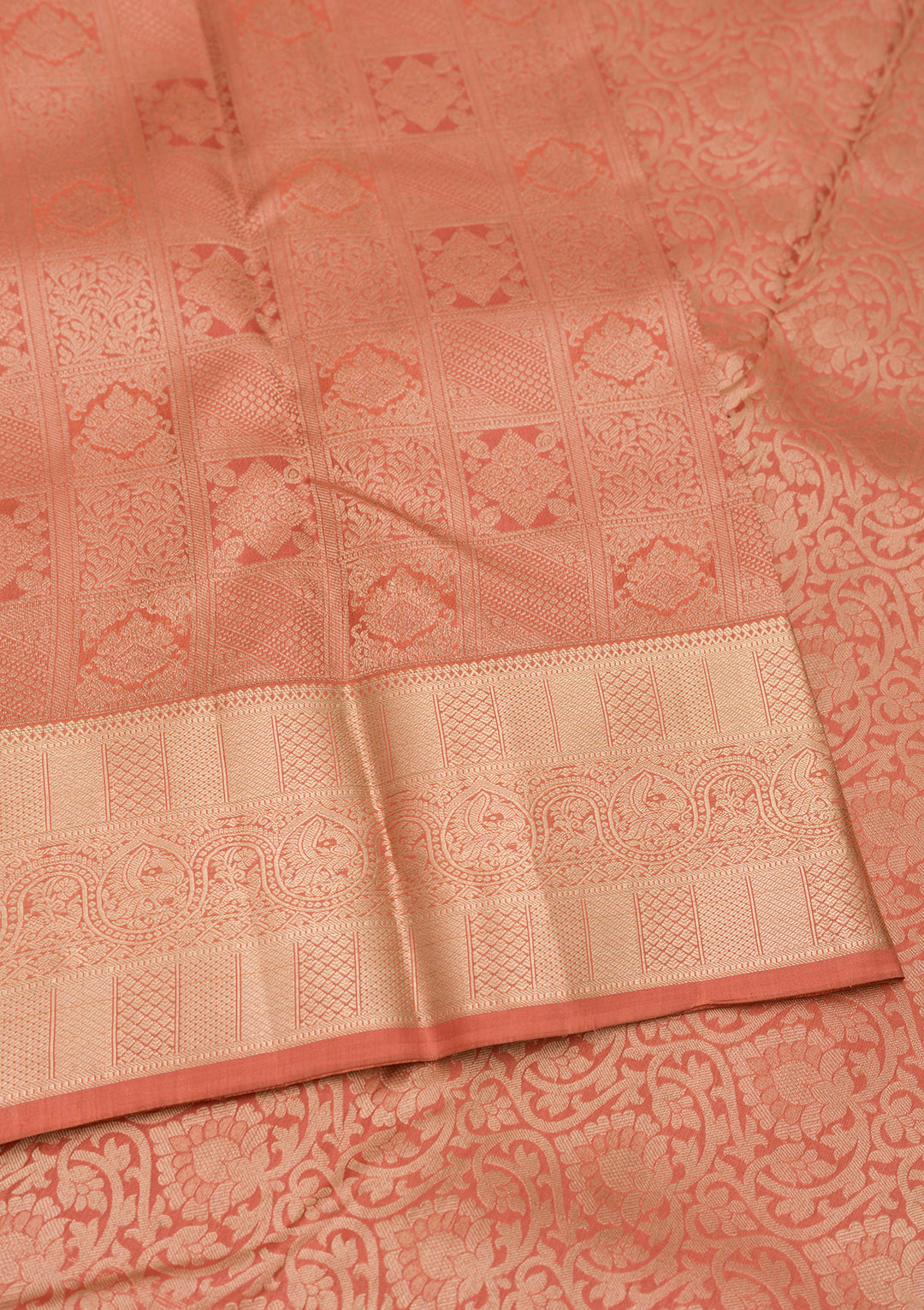 Peach Zariwork Pure Silk Saree