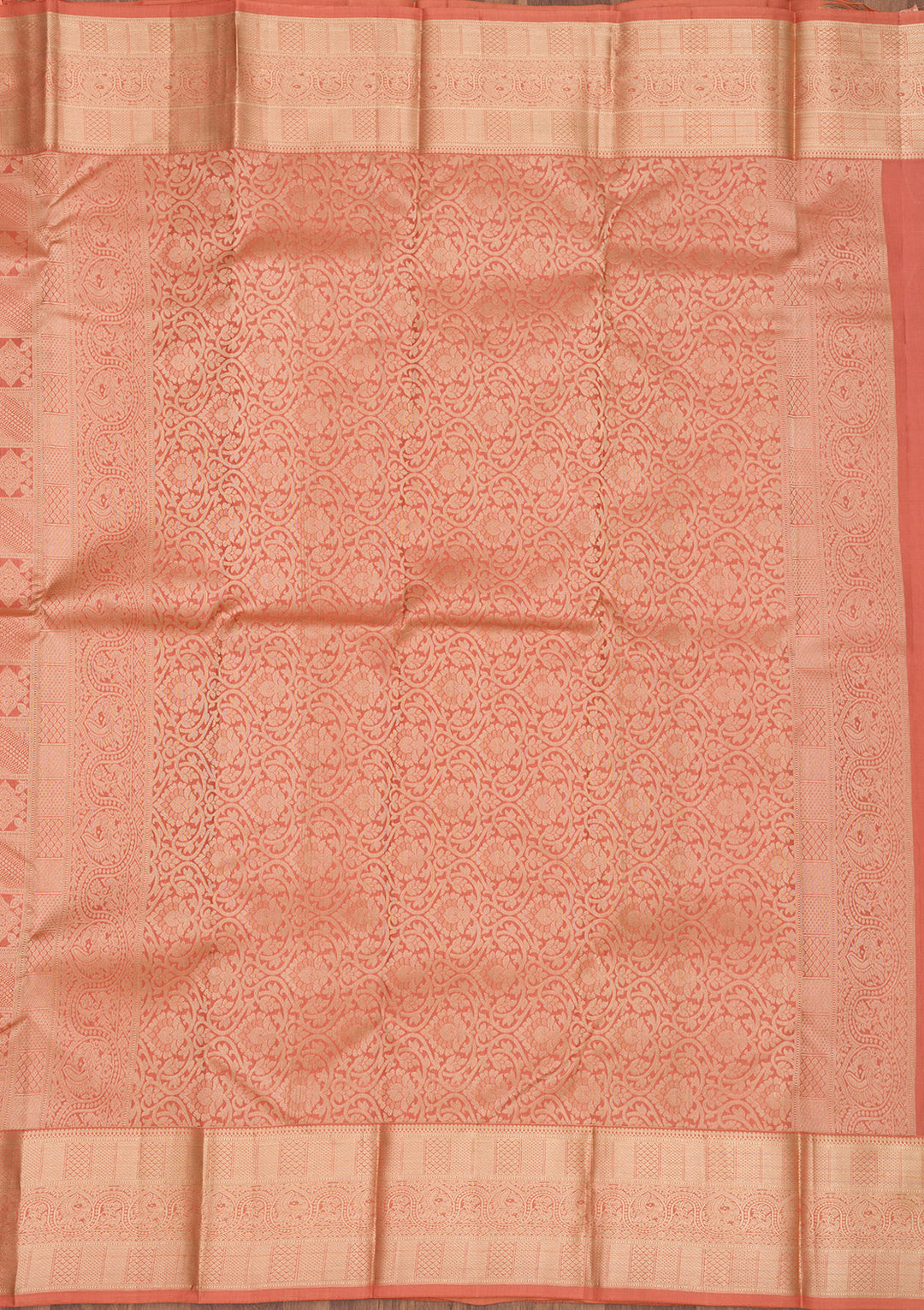 Peach Zariwork Pure Silk Saree
