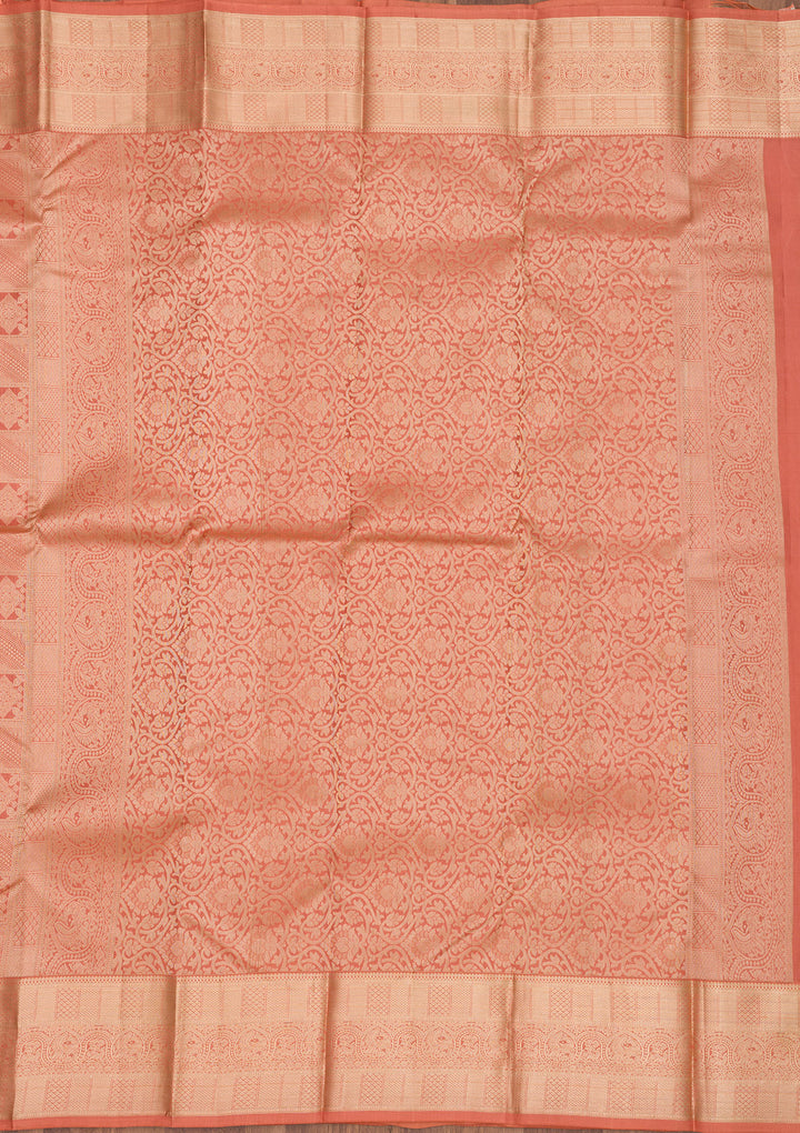 Peach Zariwork Pure Silk Saree