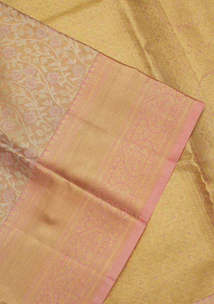 Peach Zariwork Pure Silk Saree