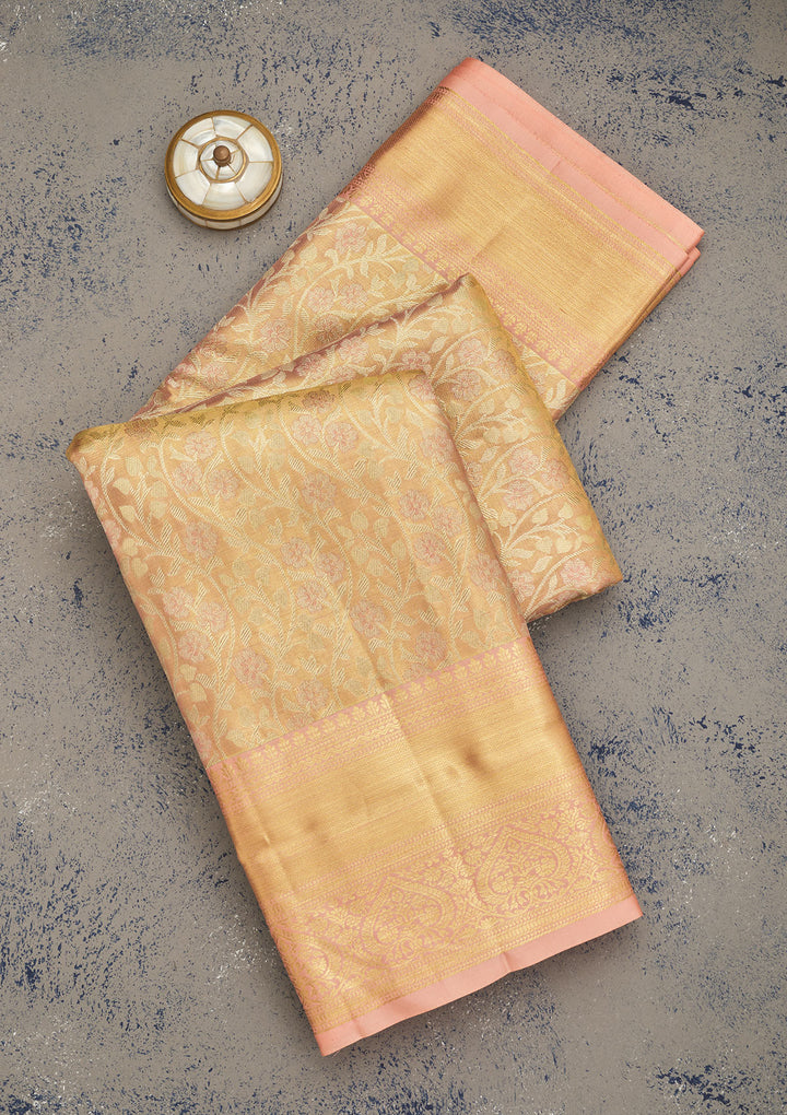 Peach Zariwork Pure Silk Saree