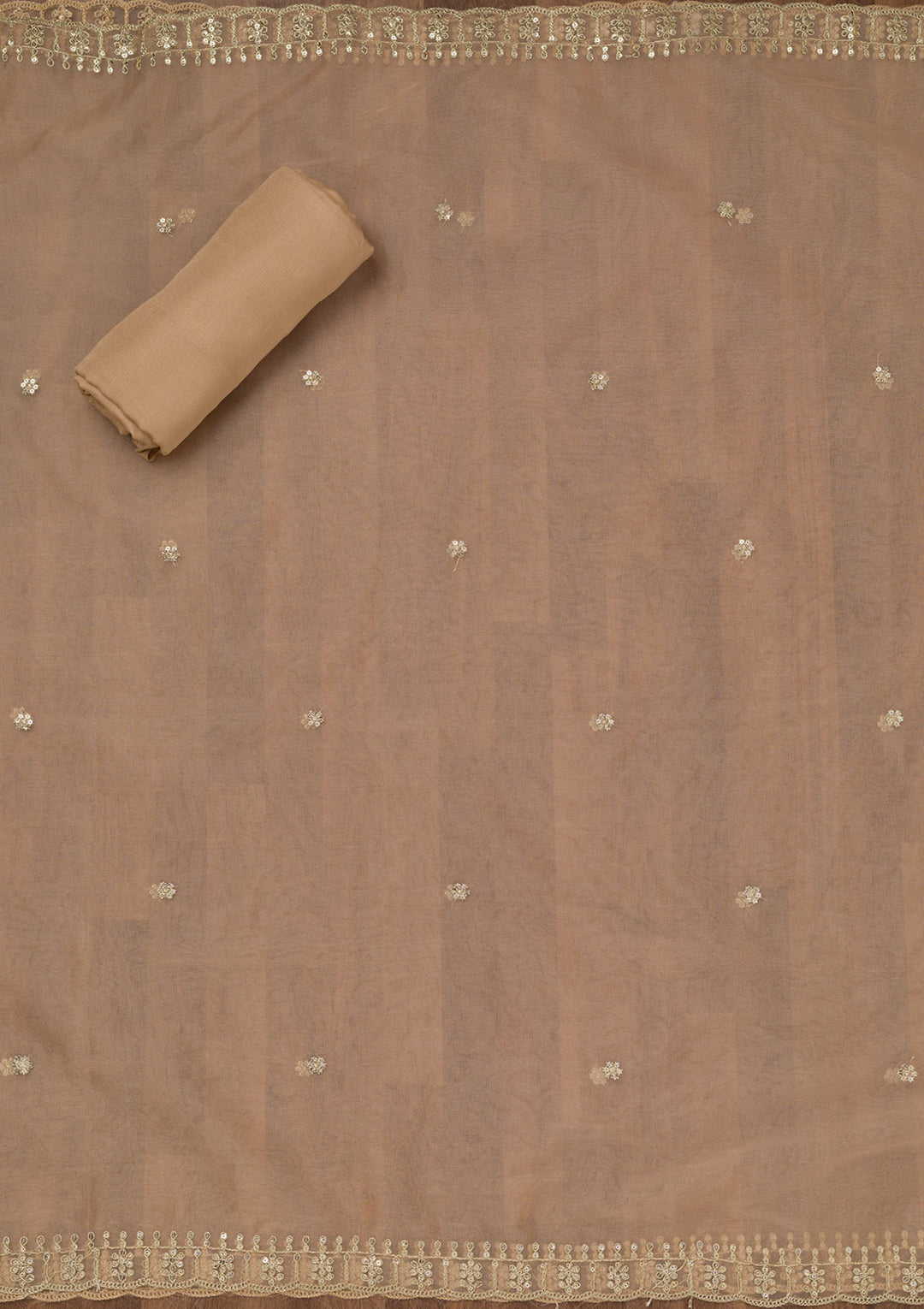 Peach Zariwork Semi Crepe Unstitched Salwar Suit