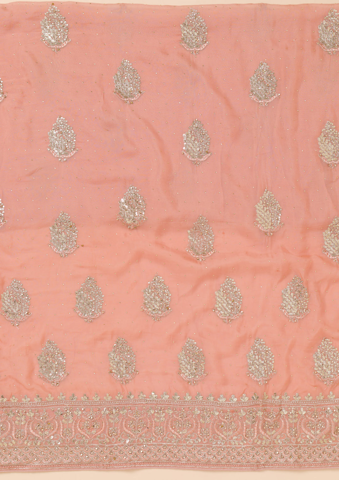 Peach Zariwork Semi Crepe Unstitched Salwar Suit