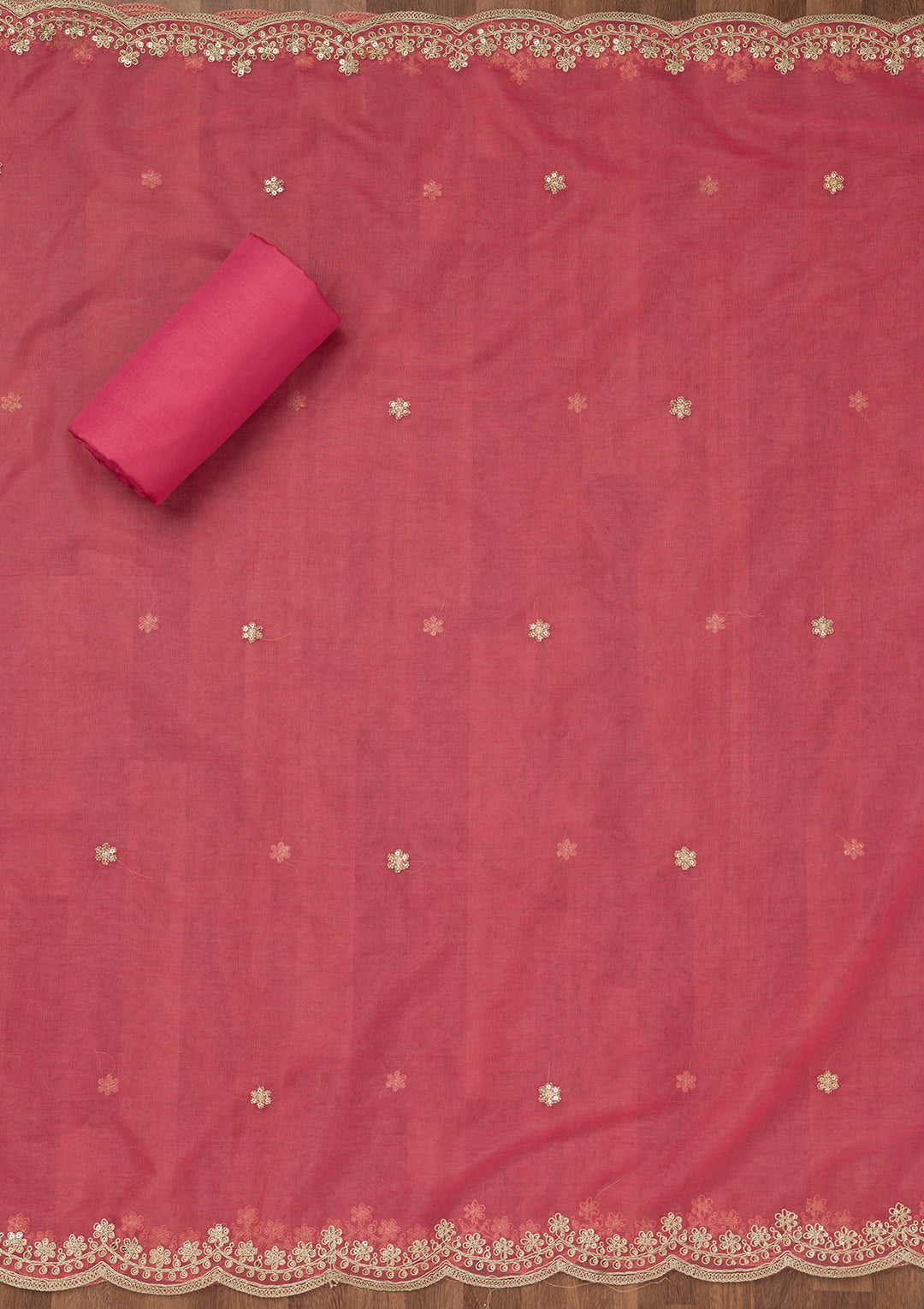 Peach Zariwork Tissue Unstitched Salwar Suit