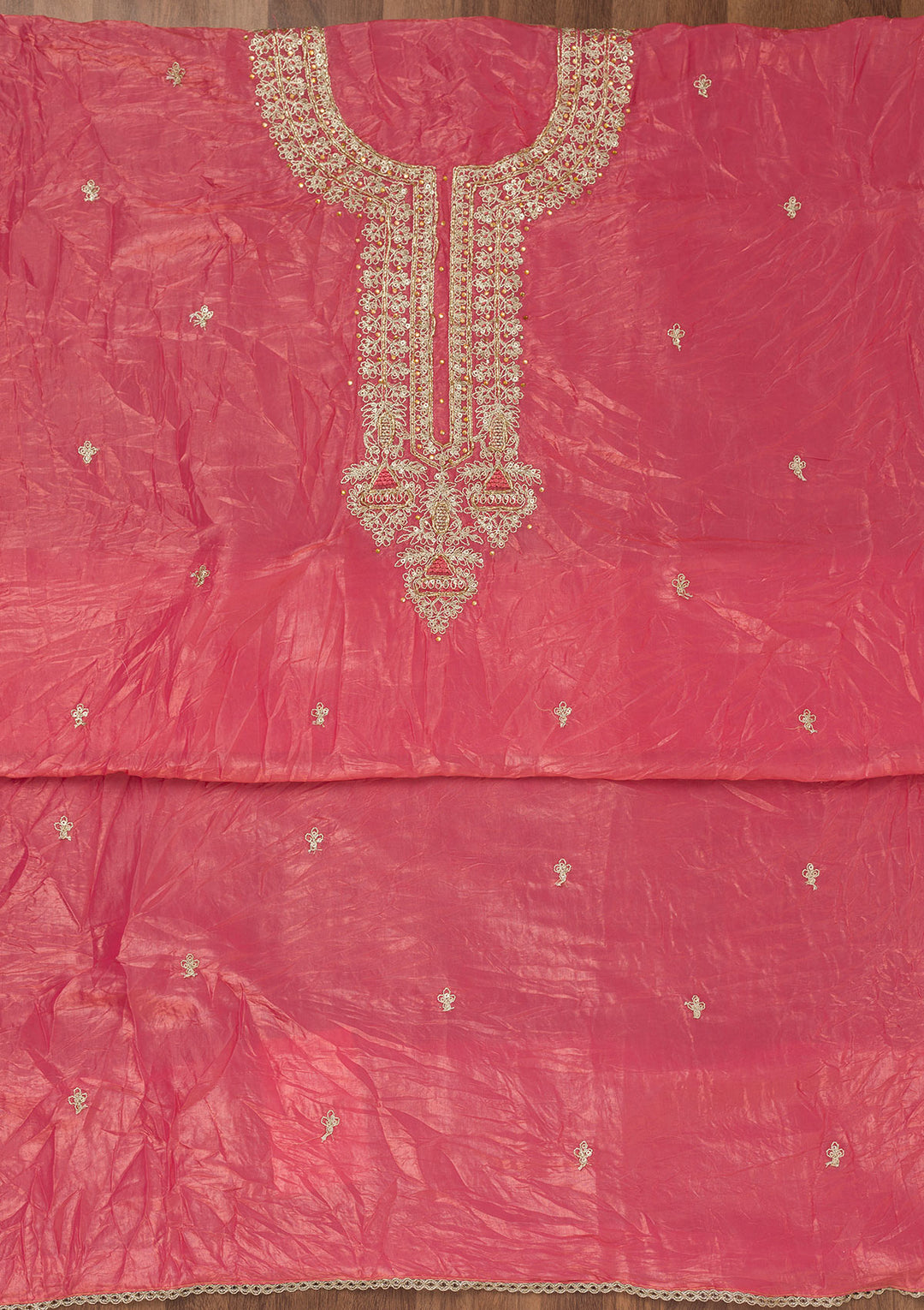 Peach Zariwork Tissue Unstitched Salwar Suit