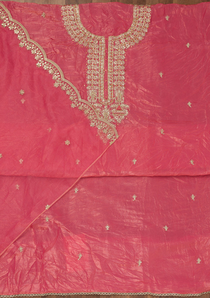 Peach Zariwork Tissue Unstitched Salwar Suit