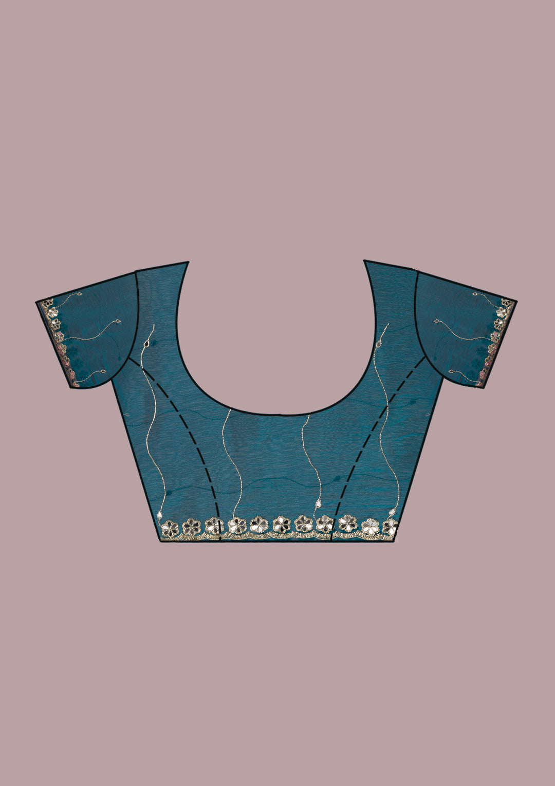 Peacock Blue Mirrorwork Tissue Saree