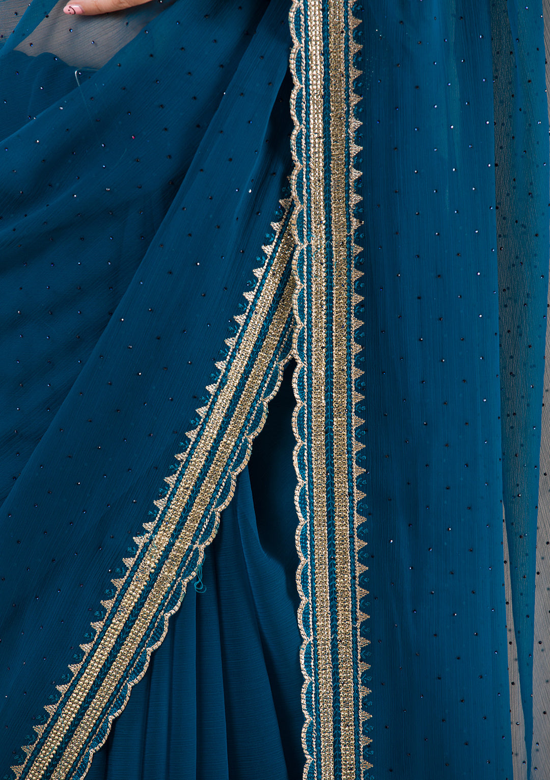 Peacock Blue Stonework Chiffon Saree