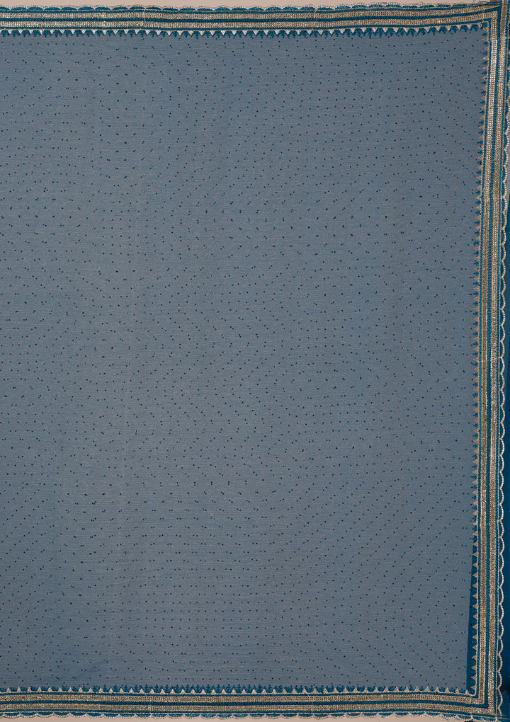 Peacock Blue Stonework Chiffon Saree