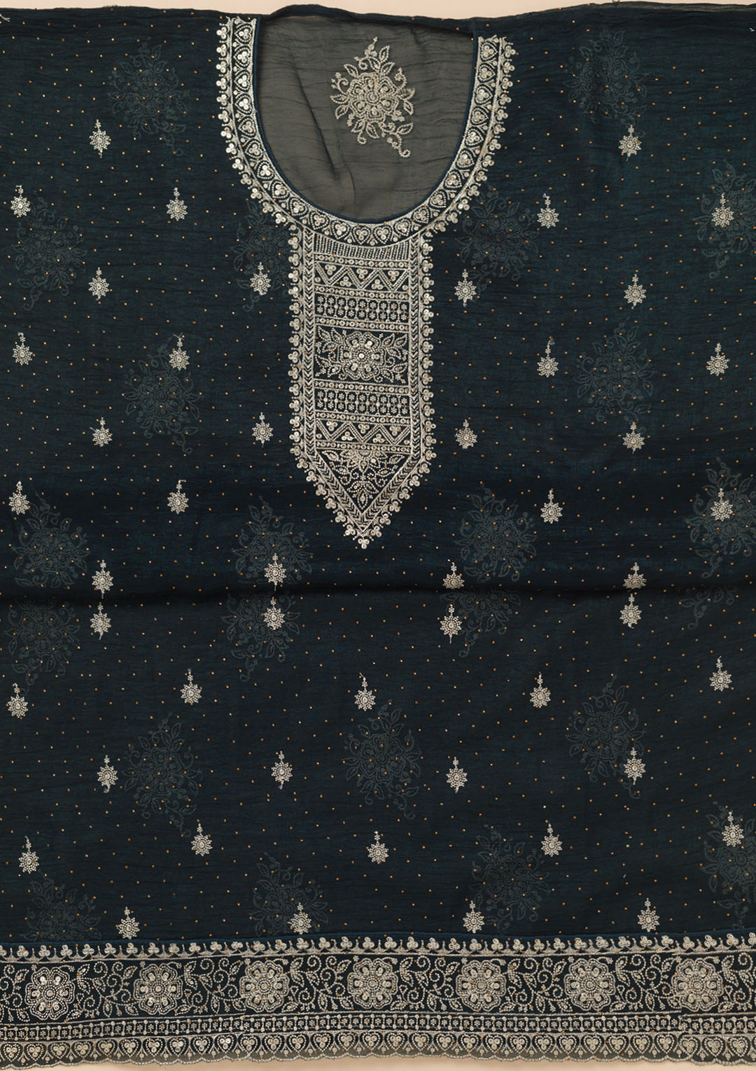 Peacock Blue Zariwork Art Silk Unstitched Salwar Suit
