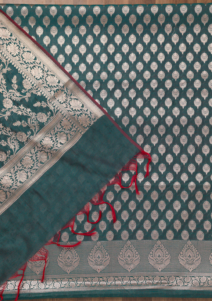 Peacock Blue Zariwork Banarasi Unstitched Salwar Suit