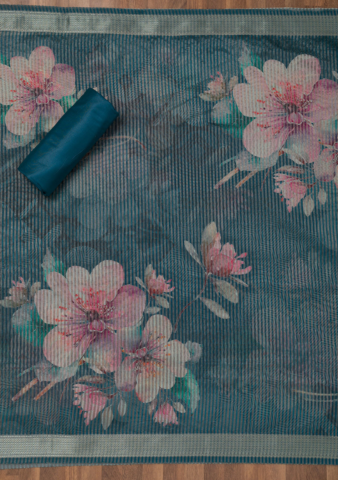 Peacock Blue Zariwork Cotton Unstitched Salwar Suit