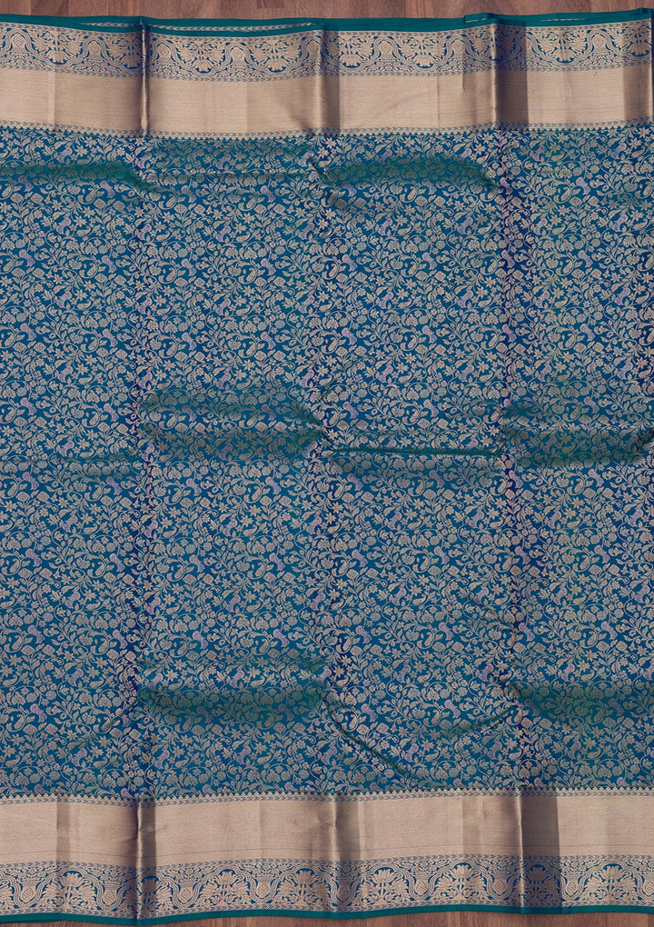 Peacock Blue Zariwork Pure Silk Saree