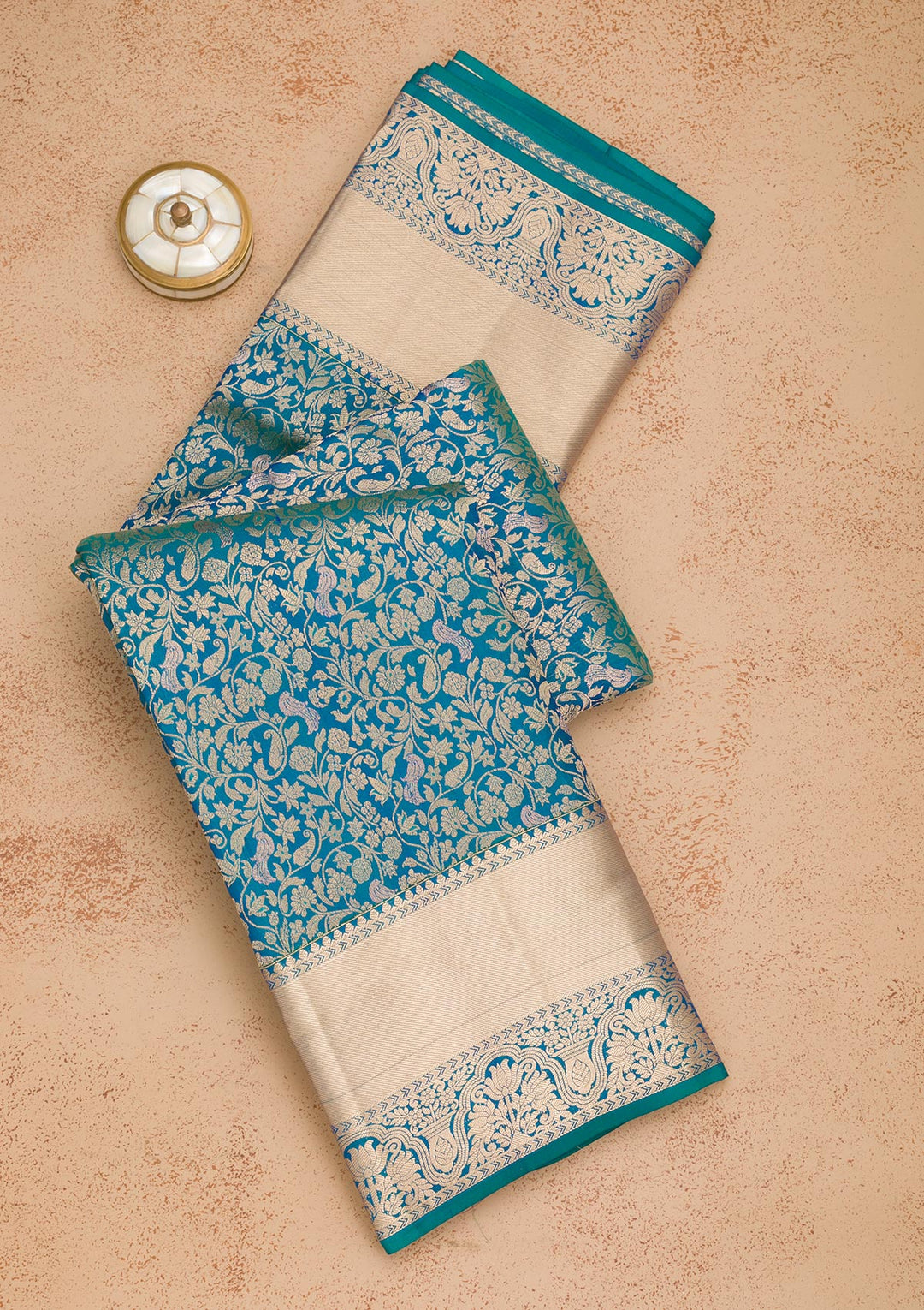 Peacock Blue Zariwork Pure Silk Saree