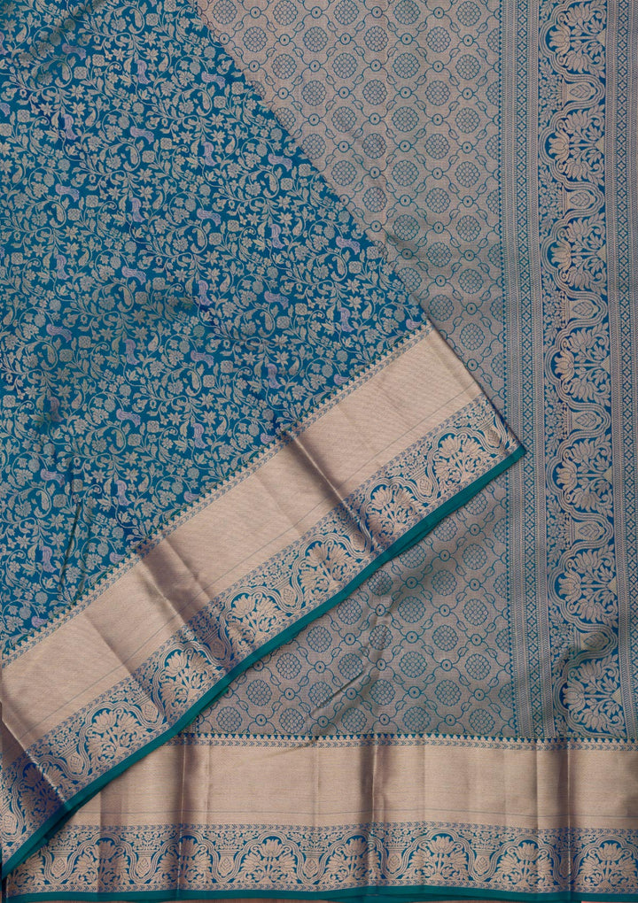 Peacock Blue Zariwork Pure Silk Saree