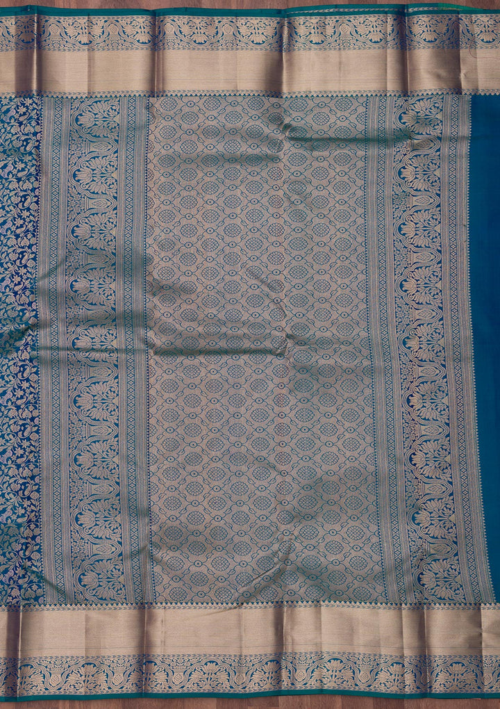 Peacock Blue Zariwork Pure Silk Saree