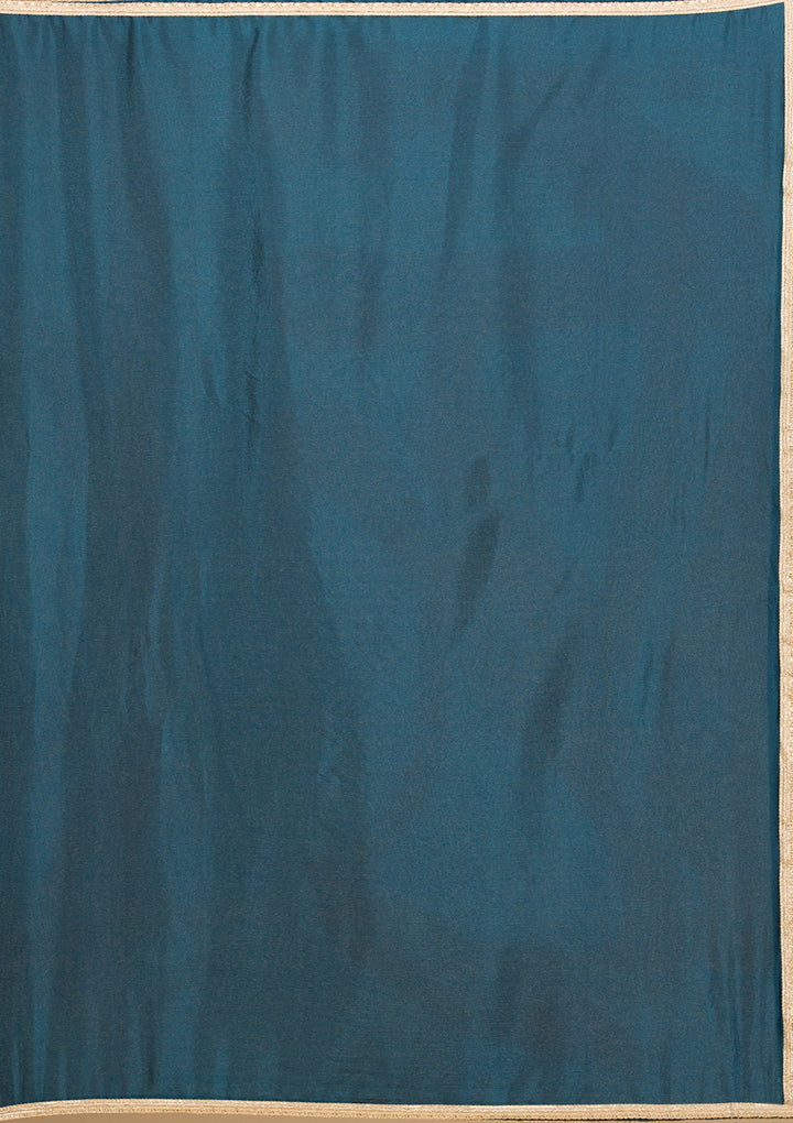 Peacock Blue Zariwork Satin Readymade Salwar Suit