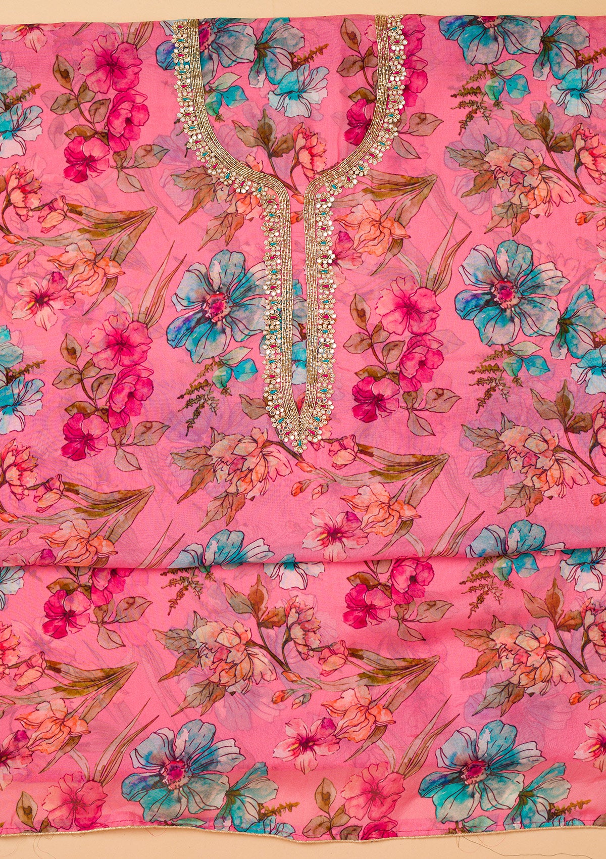 Pink Cutdana Georgette Unstitched Salwar Suit